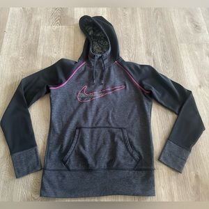 Nike Therma Fit Hoodie Womens Small Swoosh Logo Gray Pullover Sweatshirt